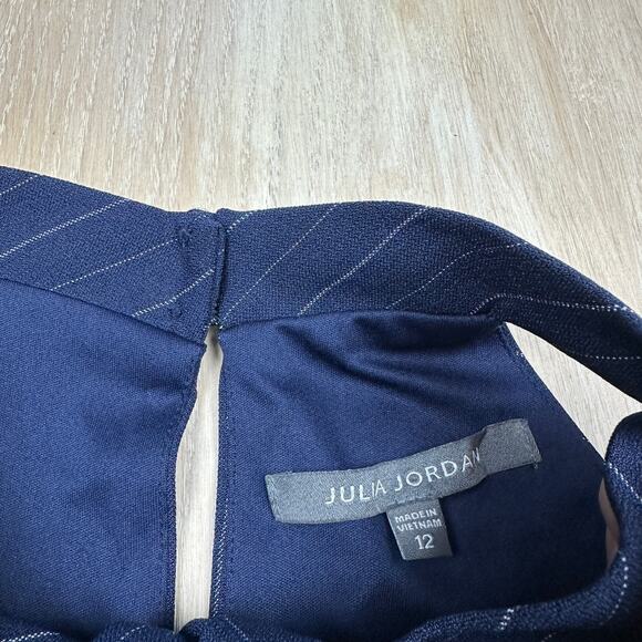 Julia Jordan Navy Pinstripe Twist Halter Business Casual Wide Leg Jumpsuit 12 - Picture 8 of 16